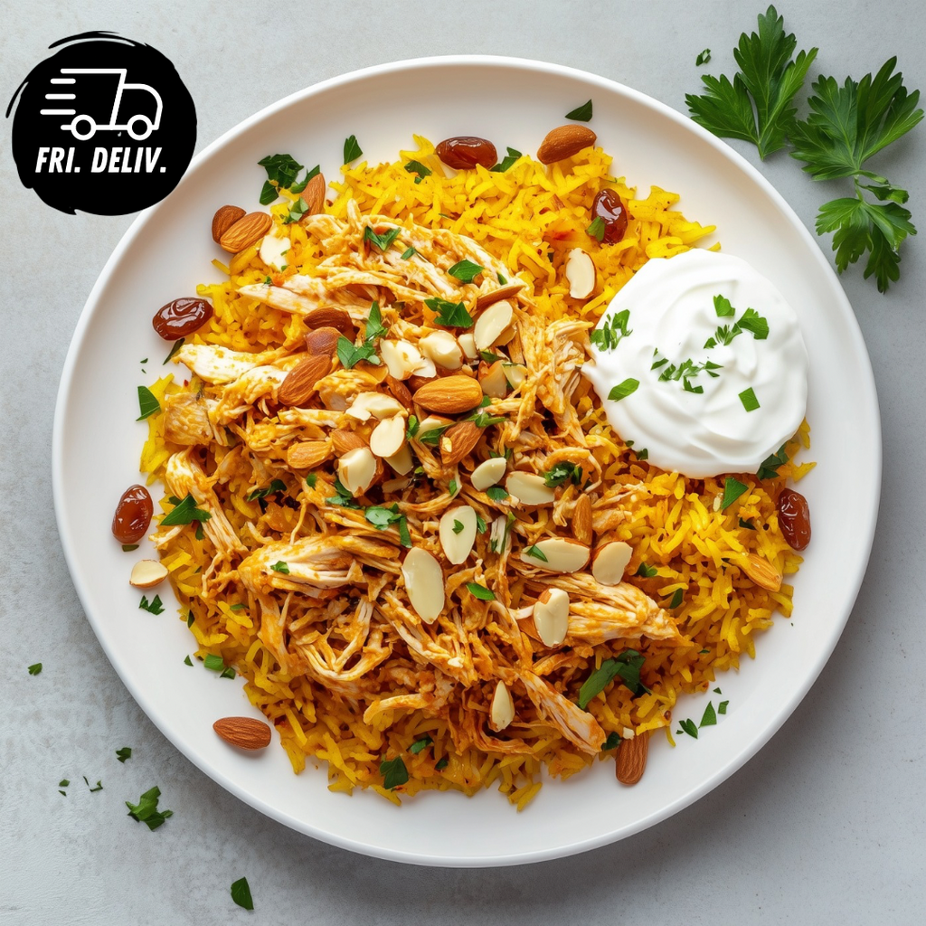 MIDDLE EASTERN CHICKEN PILAF WITH MINT YOGHURT