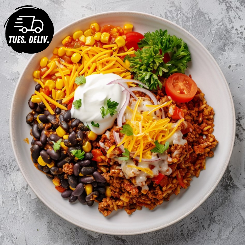 BEEF BURRITO BOWL WITH MEXICAN RICE