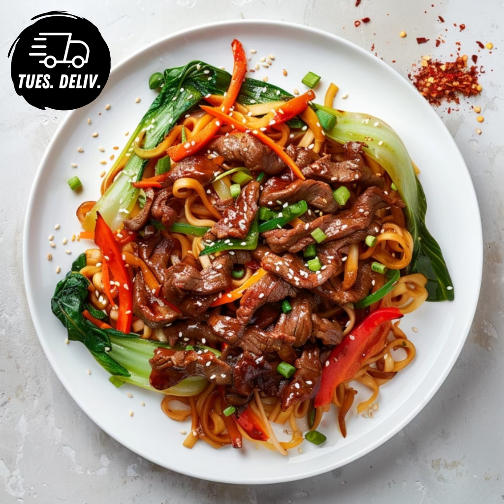 BEEF SOY NOODLE STIR-FRY WITH VEG