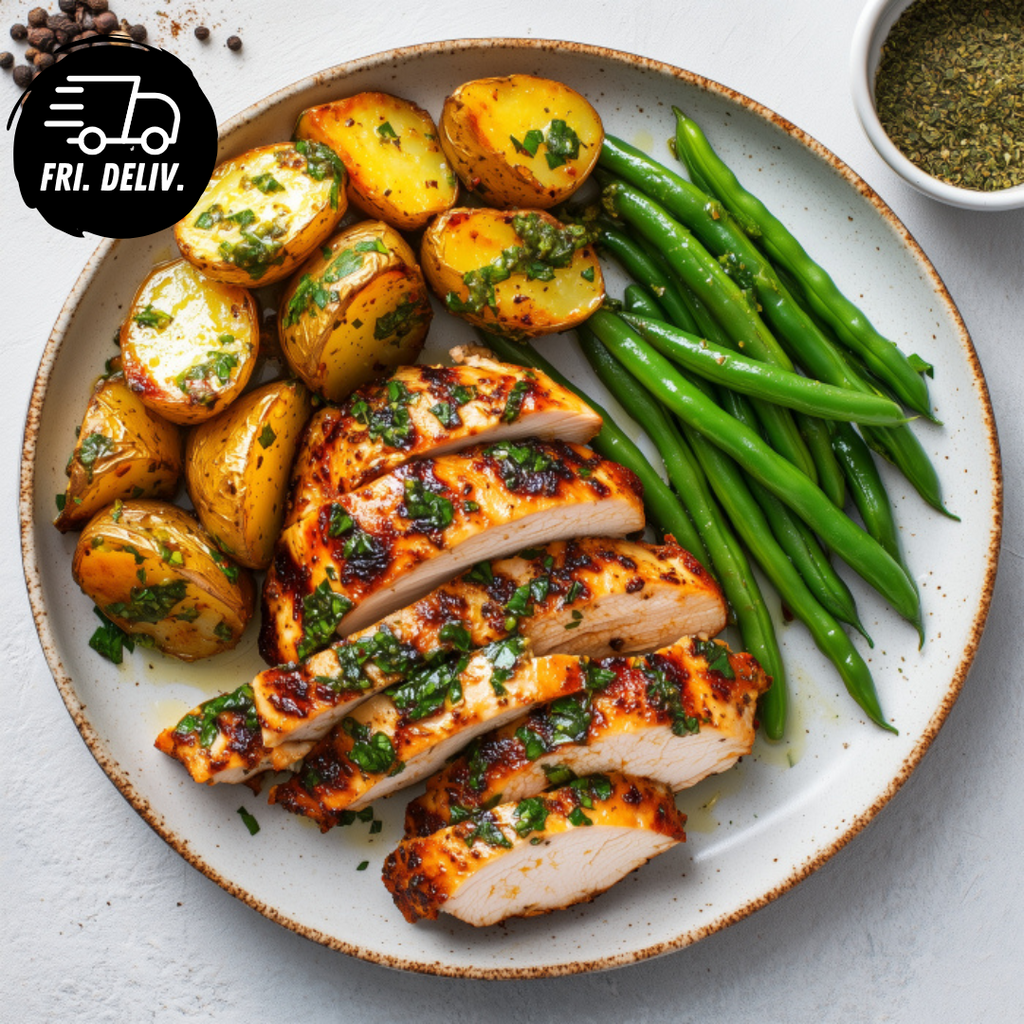 CHIMICHURRI CHICKEN WITH ROASTED POTATOES.