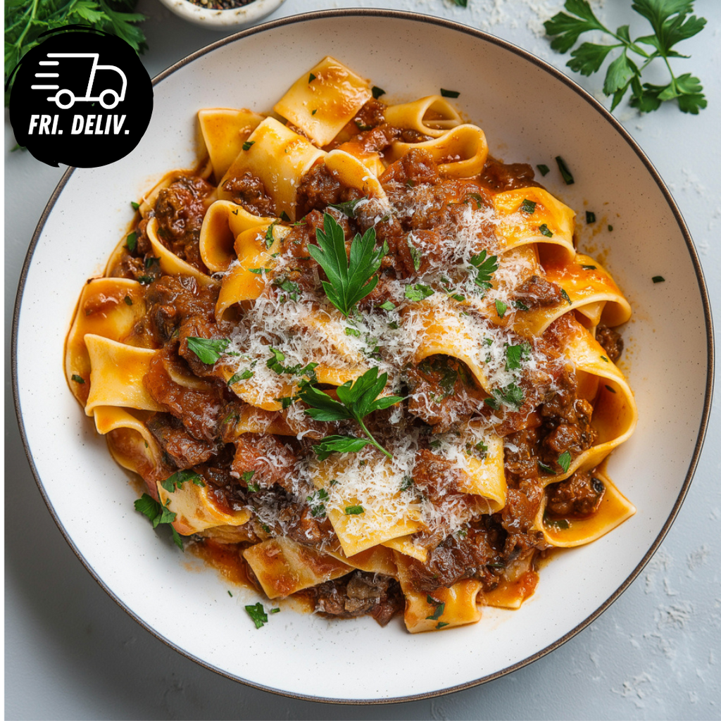 SLOW COOKED BEEF RAGU WITH TAGLIATELLE PASTA