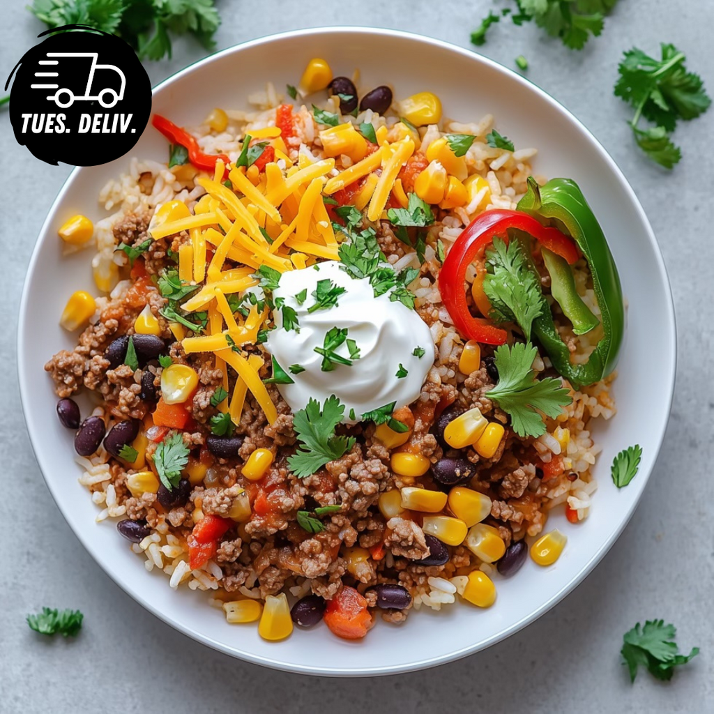 BEEF BURRITO BOWL WITH SPICED BASMATI RICE